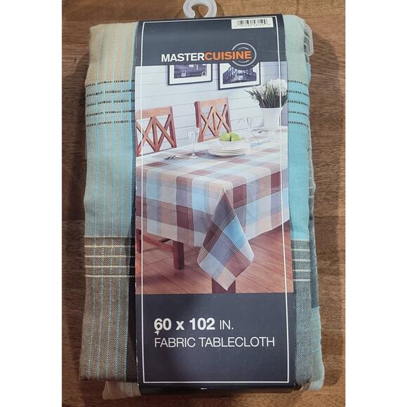 Master Cuisine Tablecloth Rectangle 60"x102" Fabric Blue Brown Plaid Cloth New - Picture 1 of 4